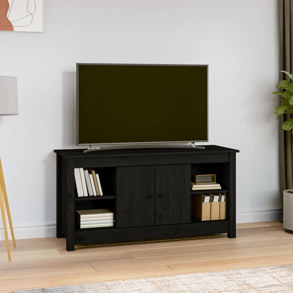 vidaXL Szafka telewizyjna, czarna, 103x36,5x52 cm, lite drewno sosnowe